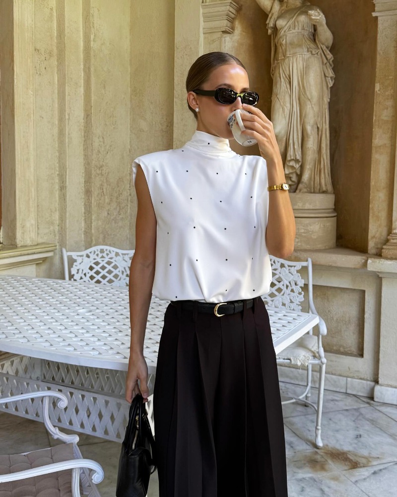 Vintage Fashion Vogue - Женский топ в горошек с высокой